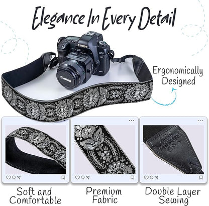 Art Tribute Camera Strap, Vintage Embroidered Neck Shoulder & Crossbody Camera - Image 3