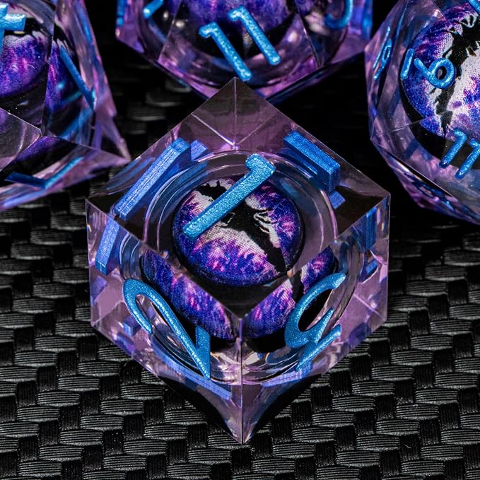 ARUOHHA DND Resin Dice Dragon Eye Dice Liquid Core Purple Sharp Edged Dice Set - Image 3