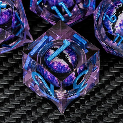 ARUOHHA DND Resin Dice Dragon Eye Dice Liquid Core Purple Sharp Edged Dice Set - Image 3