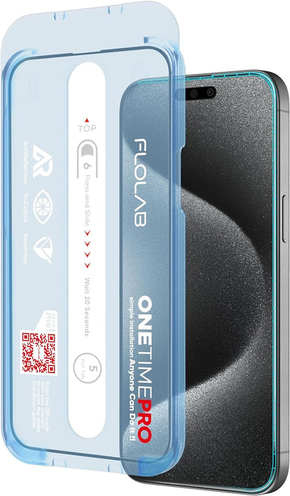 FLOLAB NanoArmour ONETIME PRO for iPhone 15 Screen Protector, Anti-Reflective by Flolab