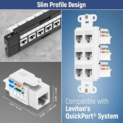 Everest 45° Angled RJ45 Cat6A Keystone Jacks 10-Pack in White - Image 7