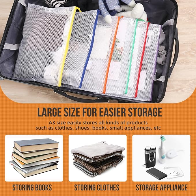 24pcs Mesh Zipper Pouch File Bags Puzzle Storage Bags, A3 17x12 Inches Large - Image 5