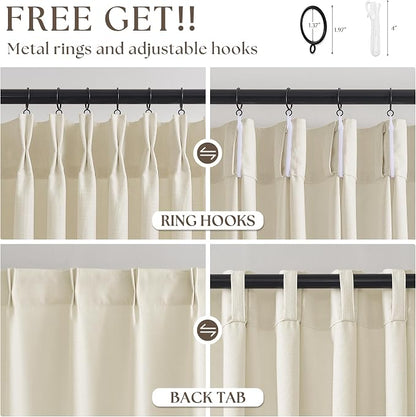 Cream Beige Pinch Pleated Linen Curtains 84 Inch 4 Panels Set - Image 5