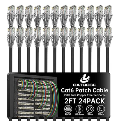 2 Feet Cat6 Patch Cables, Solid Pure Copper Patch Cord, Cat 6 Ethernet Cable by CatBose
