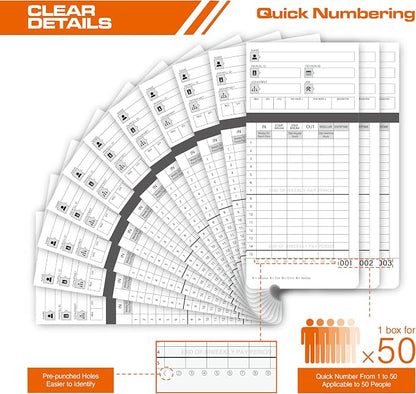 100 time Cards for HN4000, HN4500 time Clocks and More, Card Numbers 1-50 - Image 5