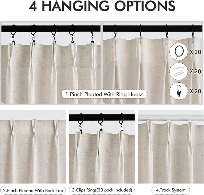 Memory Trained Pinch Pleated Curtains 96 Inches Long, Viral Linen Pinch Pleat - Image 5