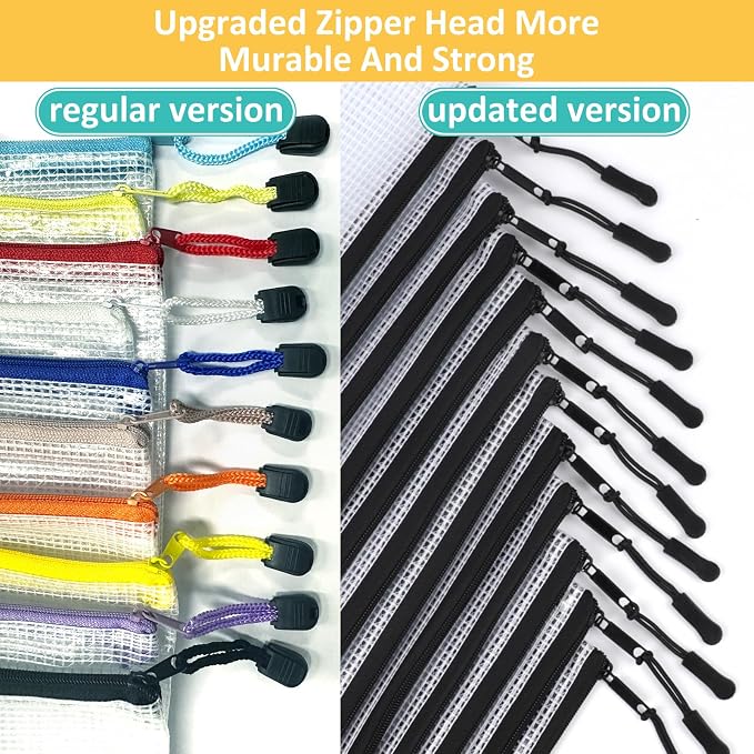 12pcs Mesh Zipper Pouch Bags, A5 Storage Bag - Image 4