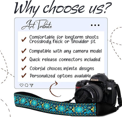 Art Tribute Camera Strap, Vintage Embroidered Neck Shoulder & Crossbody Camera - Image 9