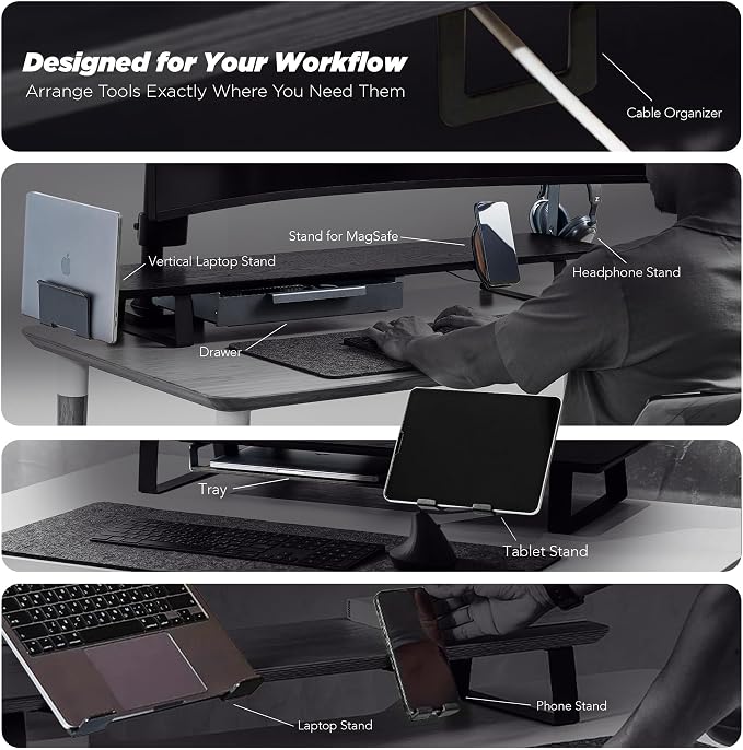 Moodular Wooden Monitor Stand 45.6” Large Desk Organizer - Image 5