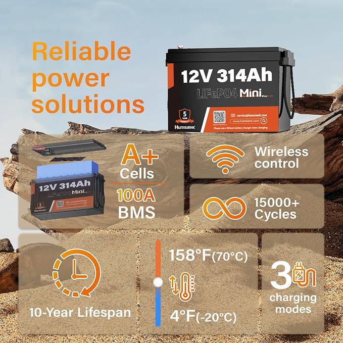 2 PCS Bluetooth 12V 314Ah LiFePO4 Lithium Battery MINI, Max. 4190Wh Energy - Image 3