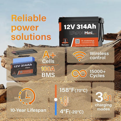 2 PCS Bluetooth 12V 314Ah LiFePO4 Lithium Battery MINI, Max. 4190Wh Energy - Image 3