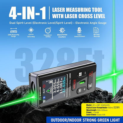 ZC-L387 Laser Measuring Tool 328Ft /100m Dual Green Laser Rangefinder Green - Image 2