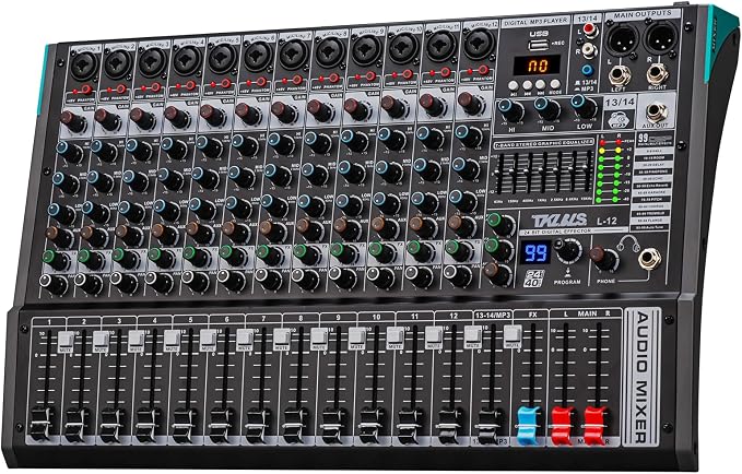 DJ Mixer, TKLBLS Professional 12 Channel Audio Mixer Board by TKLBLS