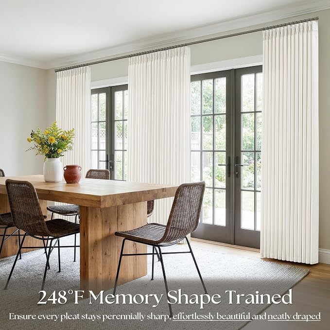 Pinch Pleat Linen Curtains 102 Inches Long 4 Panels Set Ivory Cream Memory - Image 7