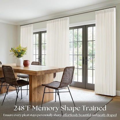 Pinch Pleat Linen Curtains 102 Inches Long 4 Panels Set Ivory Cream Memory - Image 7