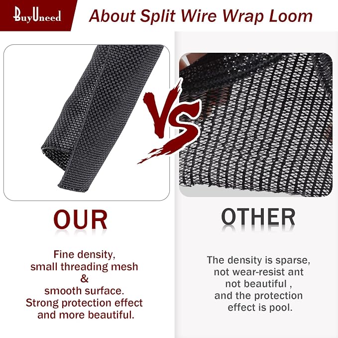 Black Braided Cable Management Sleeves Wire Loom Tubing Cord Protector - Image 5