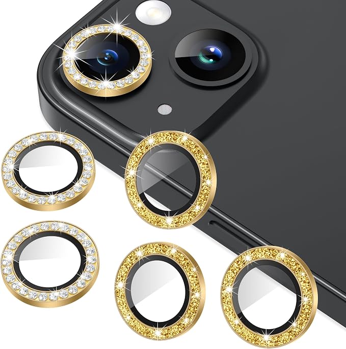 AGVEE 3+3 6 Pack for iPhone 15/15 Plus Camera Lens Protector, Bling Diamond & by AGVEE