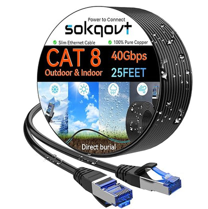 Sokqovt Cat 8 Ethernet Cable Slim 25ft Outdoor&Indoor, Pure Copper Cat8 by Unknown