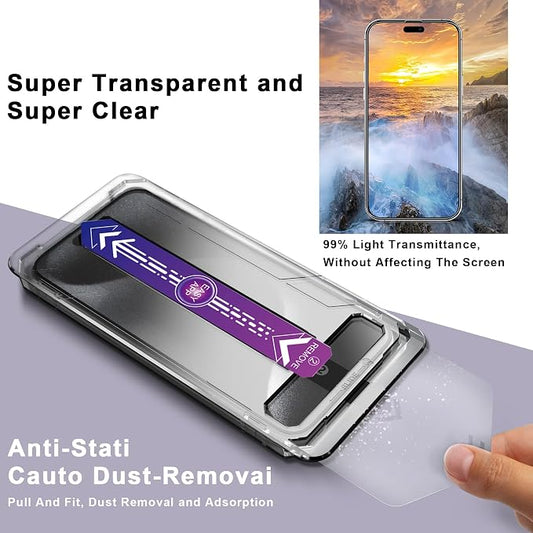 2 Pack Screen Protector for iPhone 15 Pro, 9H Tempered Glass, Full Coverage - Image 2