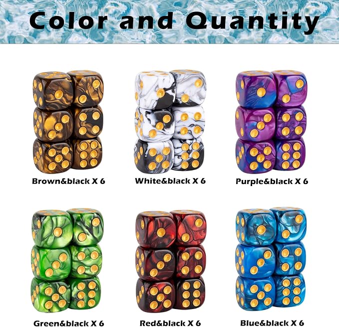 48 PCS 12mm 6 Sided Dice Set Marble D6 Dice Round Corner Board Game Dice - Image 3