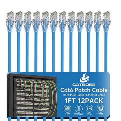 1 Foot Cat6 Patch Cables, Solid Pure Copper Patch Cord, Cat 6 Ethernet Cable by CatBose