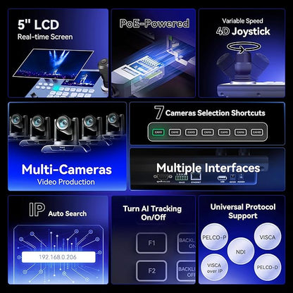 Tenveo NDI PTZ Camera Controller, 4D Joystick, PoE IP PTZ Controller Keyboard - Image 2