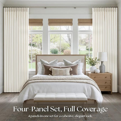 Natural Ivory Pinch Pleated Linen Semi Sheer Curtains 105 Inches Long 4 Panels - Image 2