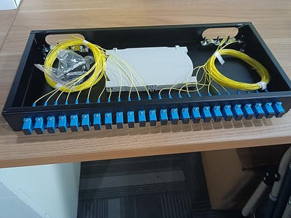 24 Port SC Rack Mount Enclosure Box + Splice Trays Fiber Cables Spool - Image 2