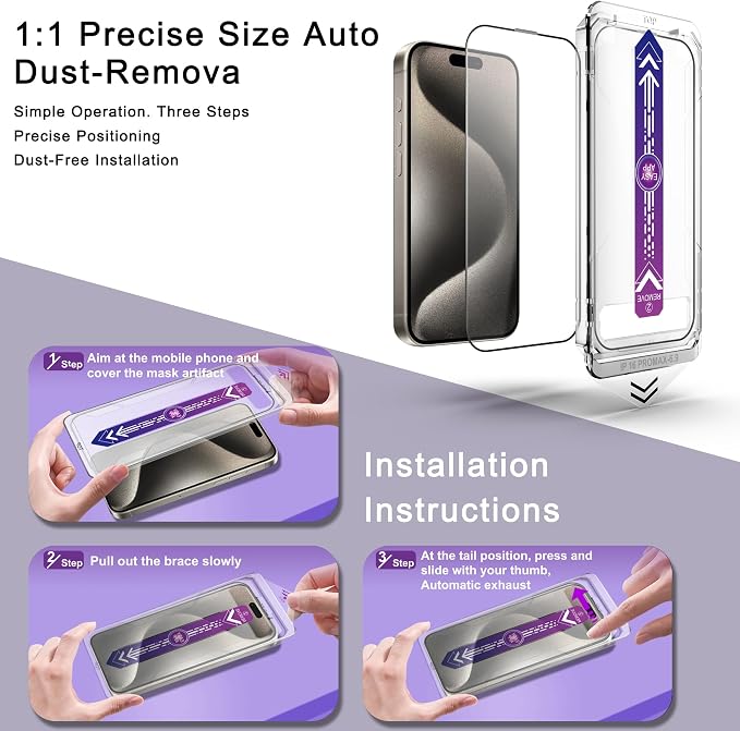2 Pack Screen Protector for iPhone 16 Pro Max, 9H Tempered Glass, Full Coverage - Image 3
