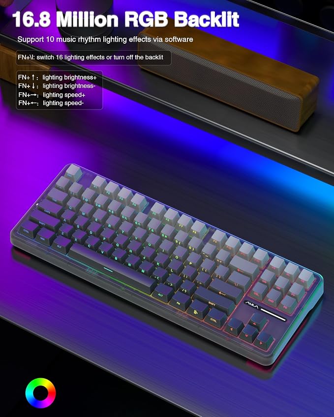 AULA F87 Pro Wireless Mechanical Keyboard, Tri-Mode BT5.0/2.4GHz/USB-C Hot - Image 6