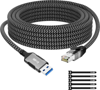USB to Ethernet Cable 1 FT, USB 3.0 A Male to RJ45 Male Cord, Directly Connected by Kxable
