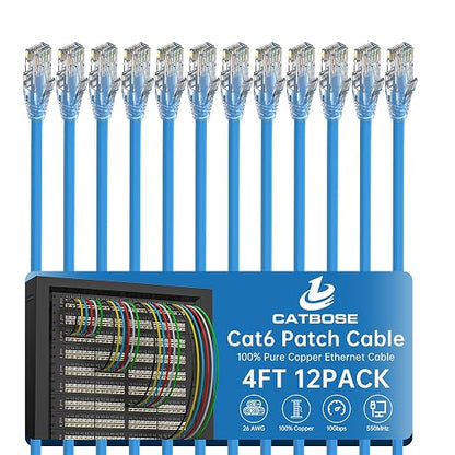 4 Feet Cat6 Patch Cables, Solid Pure Copper Patch Cord, Cat 6 Ethernet Cable by CatBose
