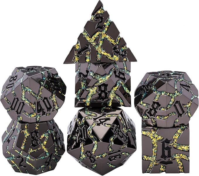 7PCS DND Dice Set, Metalli Crack Stripe Dice Set by Maywin