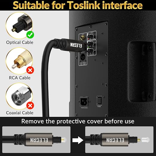 Elecan Optical Audio Cable 30 Ft Digital Audio Toslink Cable Cord-Fiber - Image 5