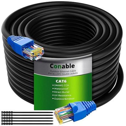 Cat6 Outdoor Ethernet Cable 500 FT, Heavy Duty Double Jackets Internet Cord by Conable