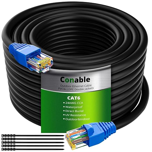 Cat6 Outdoor Ethernet Cable 400ft, Heavy Duty Double Jackets Internet Cord by Conable