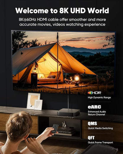 Capshi 25ft 8K 4K@120Hz HDMI Cable 2.1, 48Gbps High Speed Cord - Image 2