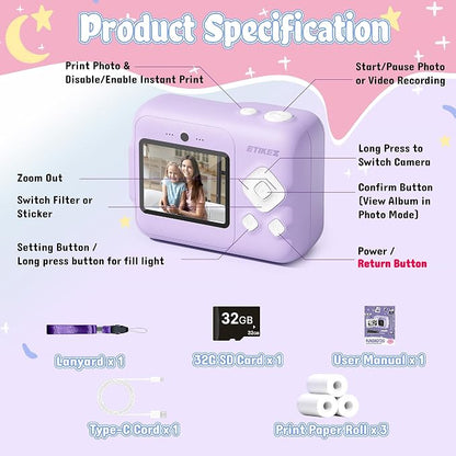 Kids Camera, 1080P Instant Digital Print Camera - Image 5
