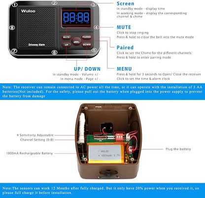 Solar Driveway Alarm Wireless Outside 1800ft Range, Outdoor Motion Sensor & - Image 7