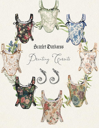 SCARLET DARKNESS Bustier Tops for Women Renaissance Floral Lace Up Bodyshaper - Image 7