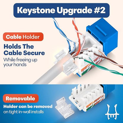 Everest 45° Angled RJ45 Cat6A Keystone Jacks 20-Pack in Blue - Image 4