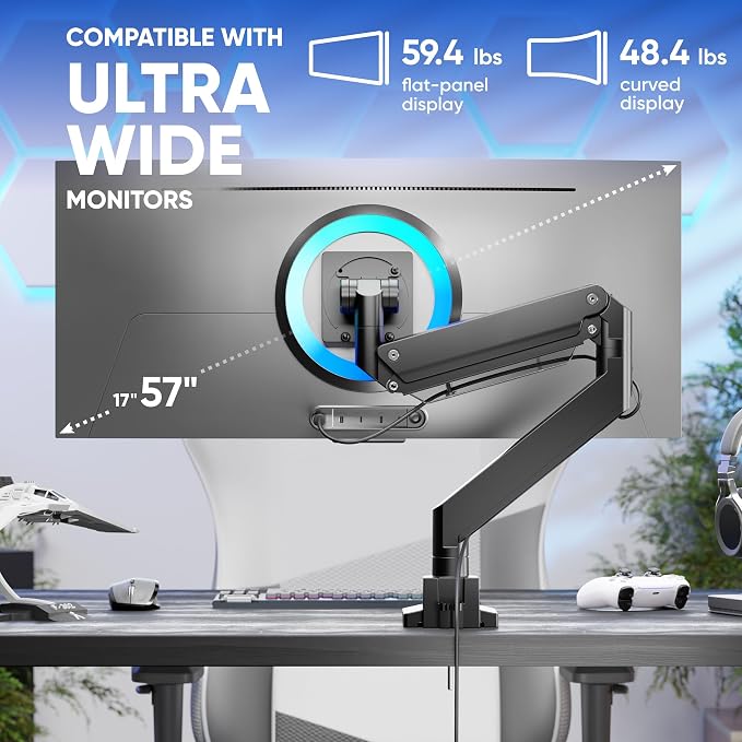 ONKRON Heavy Duty Monitor Arm for 17-57 Inch Screen up to 59.4 lbs, Ultrawide - Image 3