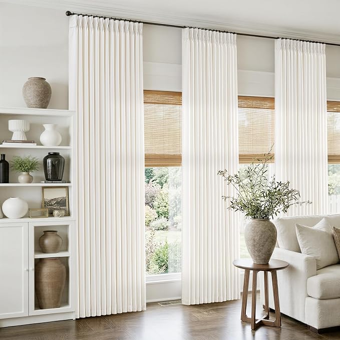 Pinch Pleat Linen Curtains 102 Inches Long 4 Panels Set Ivory Cream Memory by Twodrapes