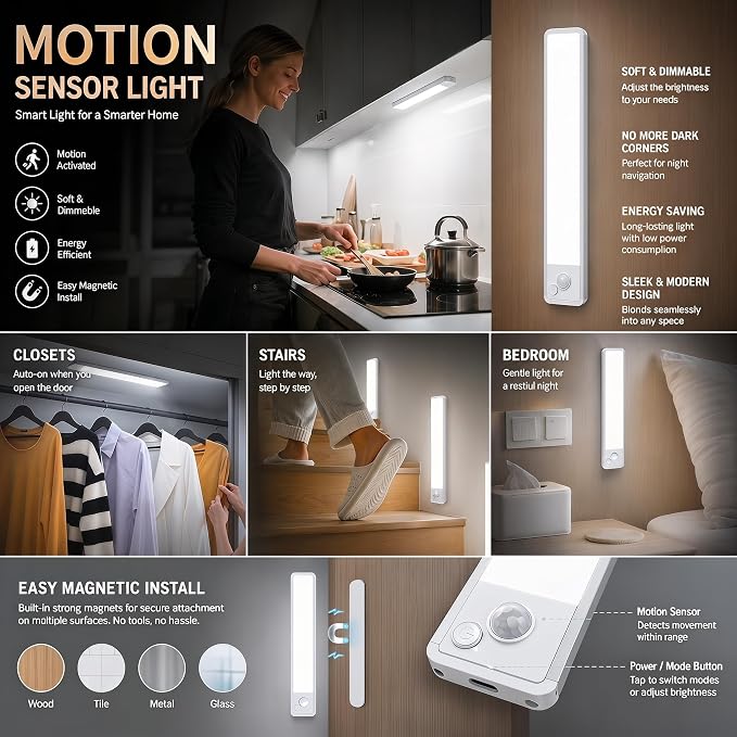 Under Cabinet Motion Sensor Lighting: Dimmable Rechargeable Lights Indoor - Image 3