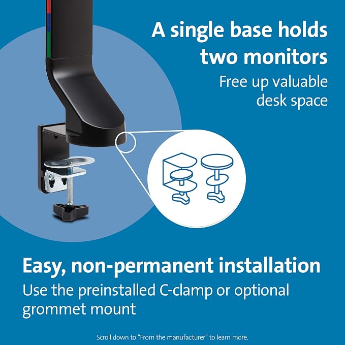 Kensington Dual Monitor Mount for Desk, C-clamp Vesa Monitor Stand Fits 2 - Image 5