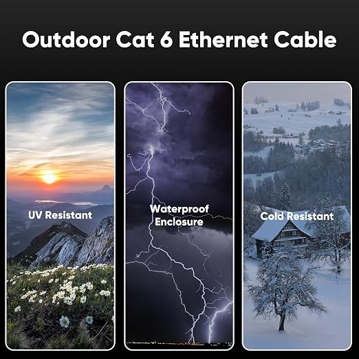 Cat 6 Outdoor Ethernet Cable 150 ft, 24AWG 10Gbps Cat6 Cable Cord Waterproof - Image 2