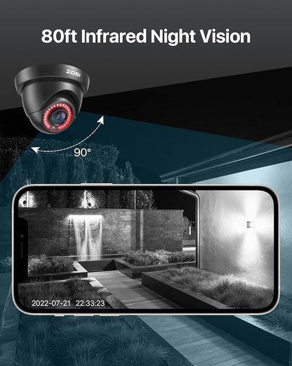 ZOSI 2.0MP FHD 1080p Dome Camera Housing Outdoor Indoor, 80ft IR Night Vision - Image 6