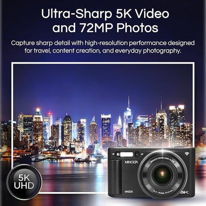 Minolta 72MP Digital Camera, 5K Ultra HD Video, 24-75mm Optical Zoom Lens - Image 2