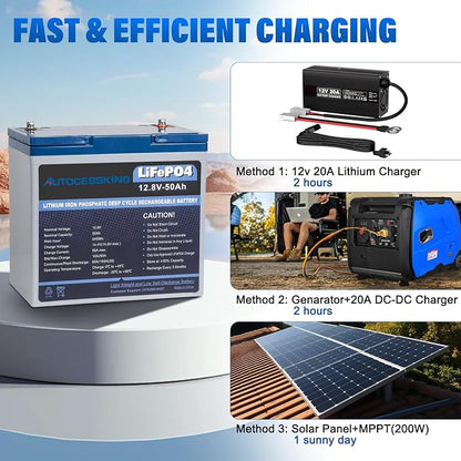 12V 50Ah LiFePO4 Battery, Built in BMS Rechargeable Lithium Battery - Image 5