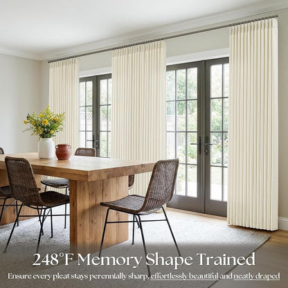 Cream Beige Pinch Pleated Linen Curtains 84 Inch 4 Panels Set - Image 7